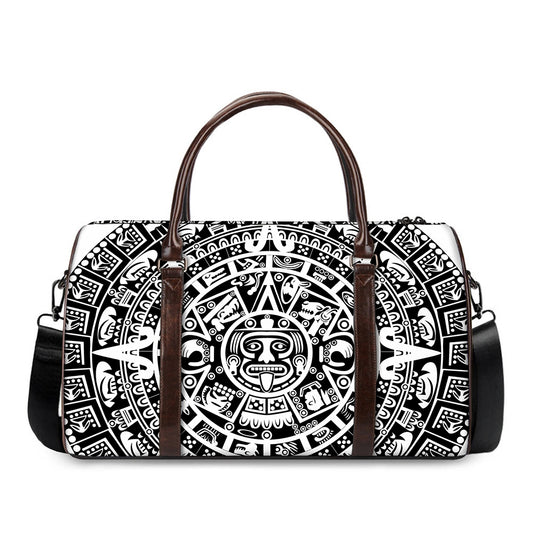 White And Black Maya Calendar Print Duffle Bag