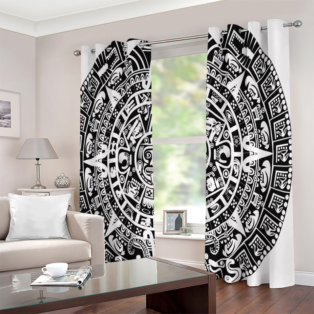 White And Black Maya Calendar Print Extra Wide Grommet Curtains