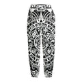 White And Black Maya Calendar Print Fleece Lined Knit Pants