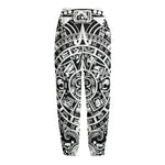 White And Black Maya Calendar Print Fleece Lined Knit Pants