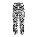 White And Black Maya Calendar Print Fleece Lined Knit Pants