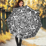 White And Black Maya Calendar Print Foldable Umbrella