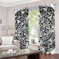 White And Black Maya Calendar Print Grommet Curtains