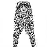 White And Black Maya Calendar Print Hammer Pants