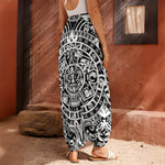 White And Black Maya Calendar Print Harem Pants