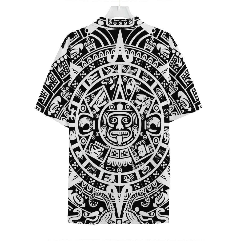 White And Black Maya Calendar Print Hawaiian Shirt