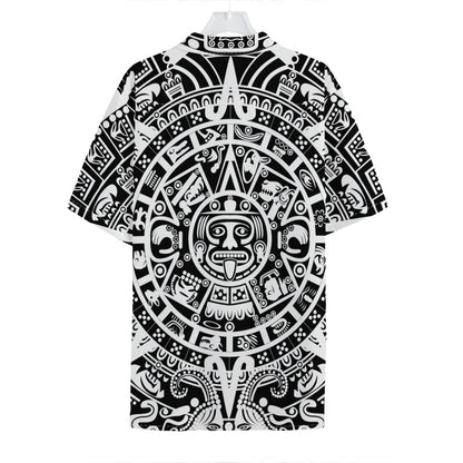 White And Black Maya Calendar Print Hawaiian Shirt