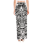 White And Black Maya Calendar Print High Slit Maxi Skirt