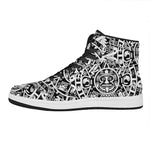 White And Black Maya Calendar Print High Top Leather Sneakers