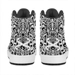 White And Black Maya Calendar Print High Top Leather Sneakers