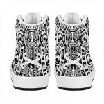 White And Black Maya Calendar Print High Top Leather Sneakers