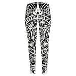 White And Black Maya Calendar Print High-Waisted Pocket Leggings