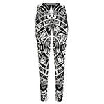 White And Black Maya Calendar Print High-Waisted Pocket Leggings