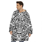 White And Black Maya Calendar Print Hoodie Blanket