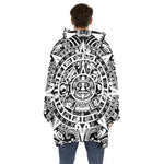 White And Black Maya Calendar Print Hoodie Blanket