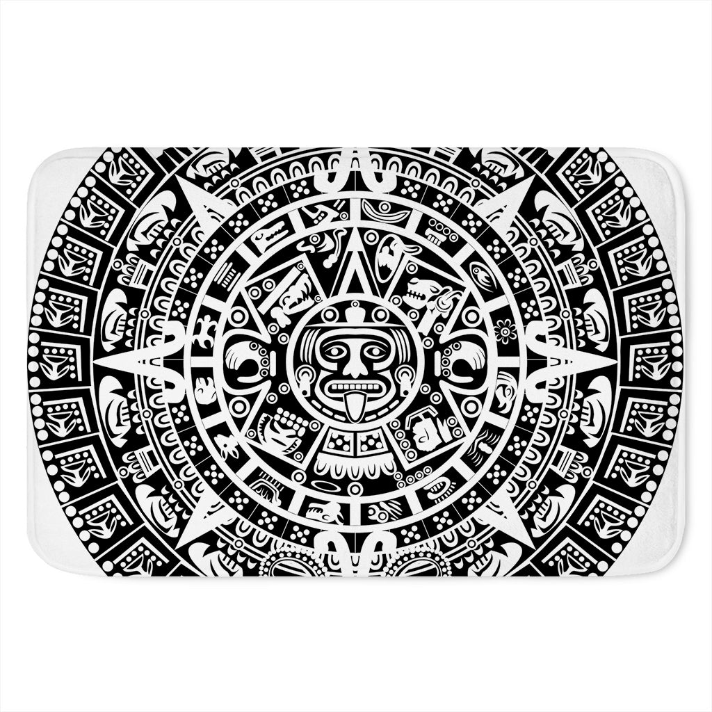 White And Black Maya Calendar Print Indoor Door Mat
