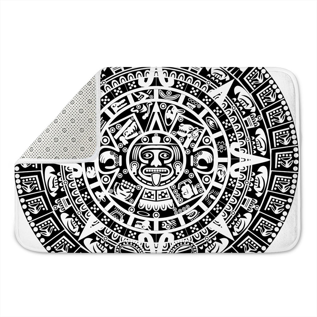 White And Black Maya Calendar Print Indoor Door Mat