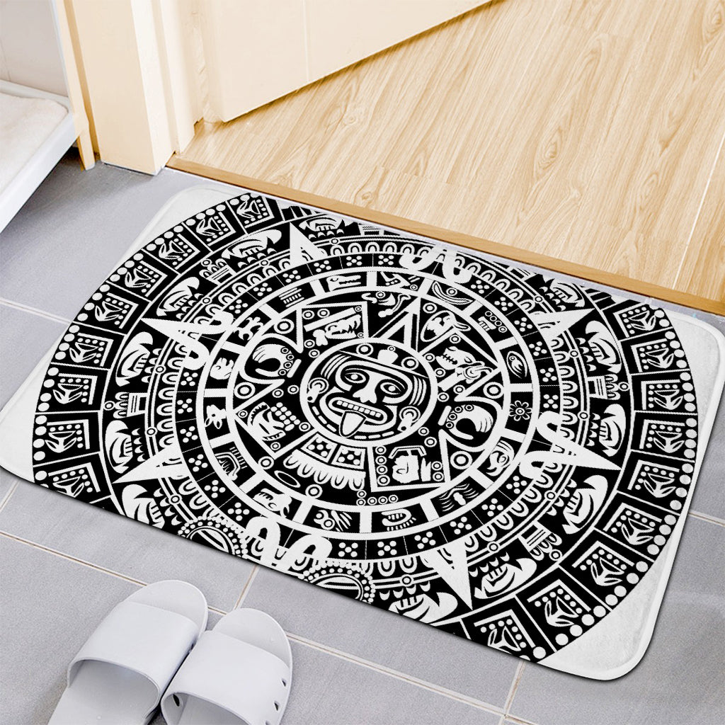 White And Black Maya Calendar Print Indoor Door Mat
