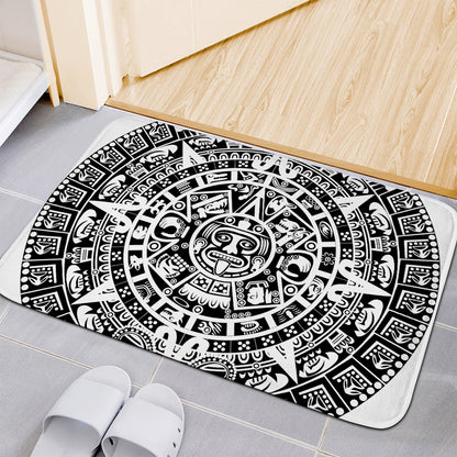 White And Black Maya Calendar Print Indoor Door Mat