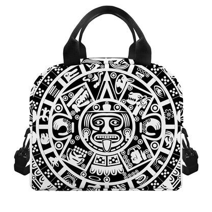 White And Black Maya Calendar Print Insulated Lunch Bag