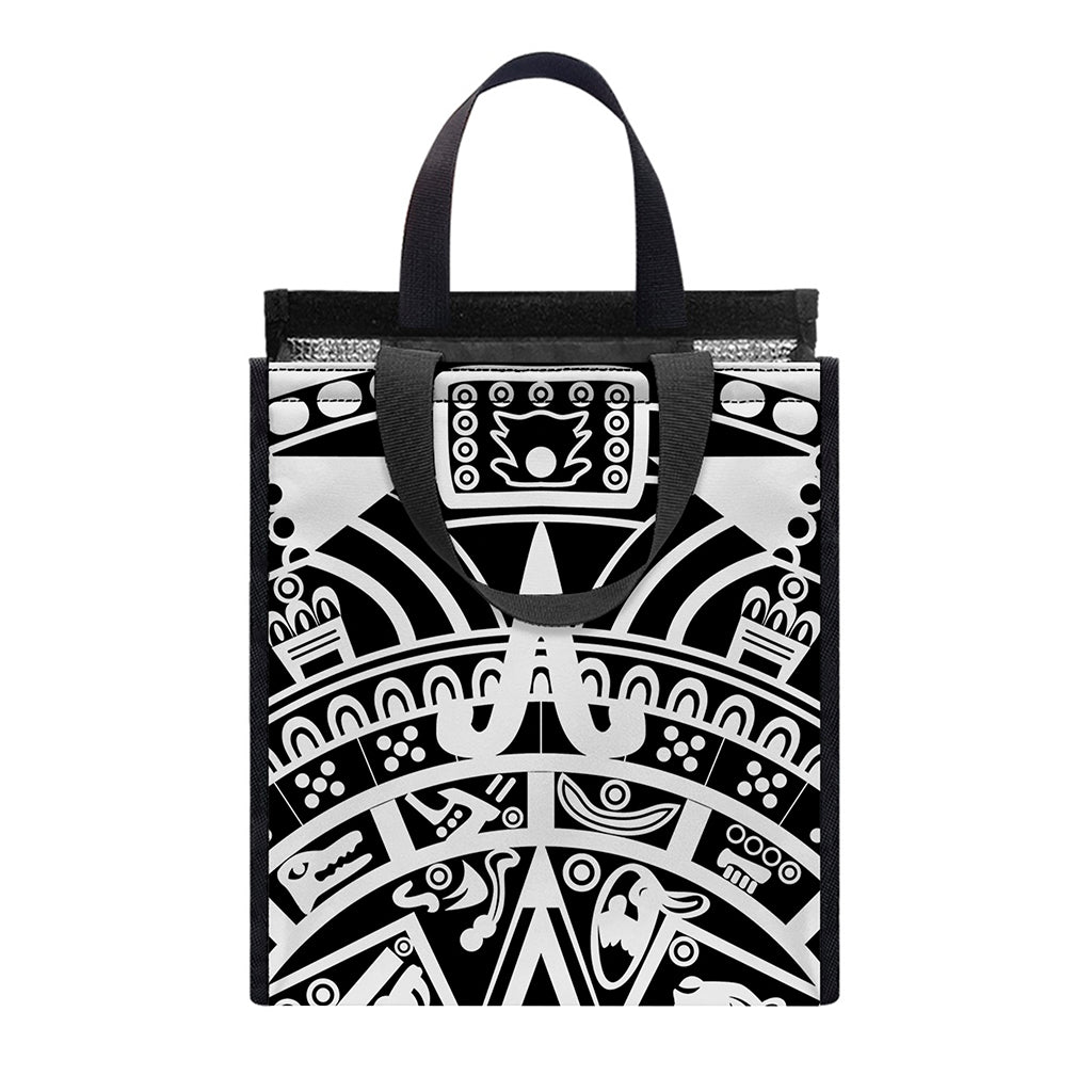 White And Black Maya Calendar Print Insulated Lunch Tote