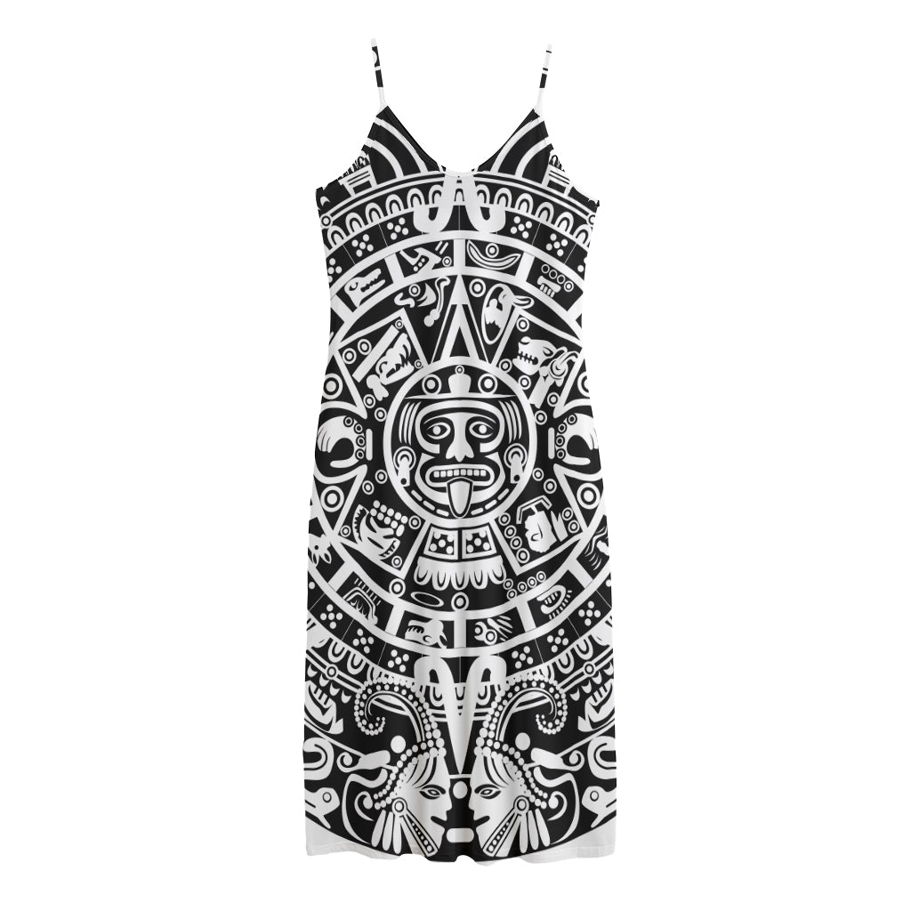 White And Black Maya Calendar Print Jersey Midi Cami Dress