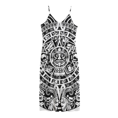 White And Black Maya Calendar Print Jersey Midi Cami Dress