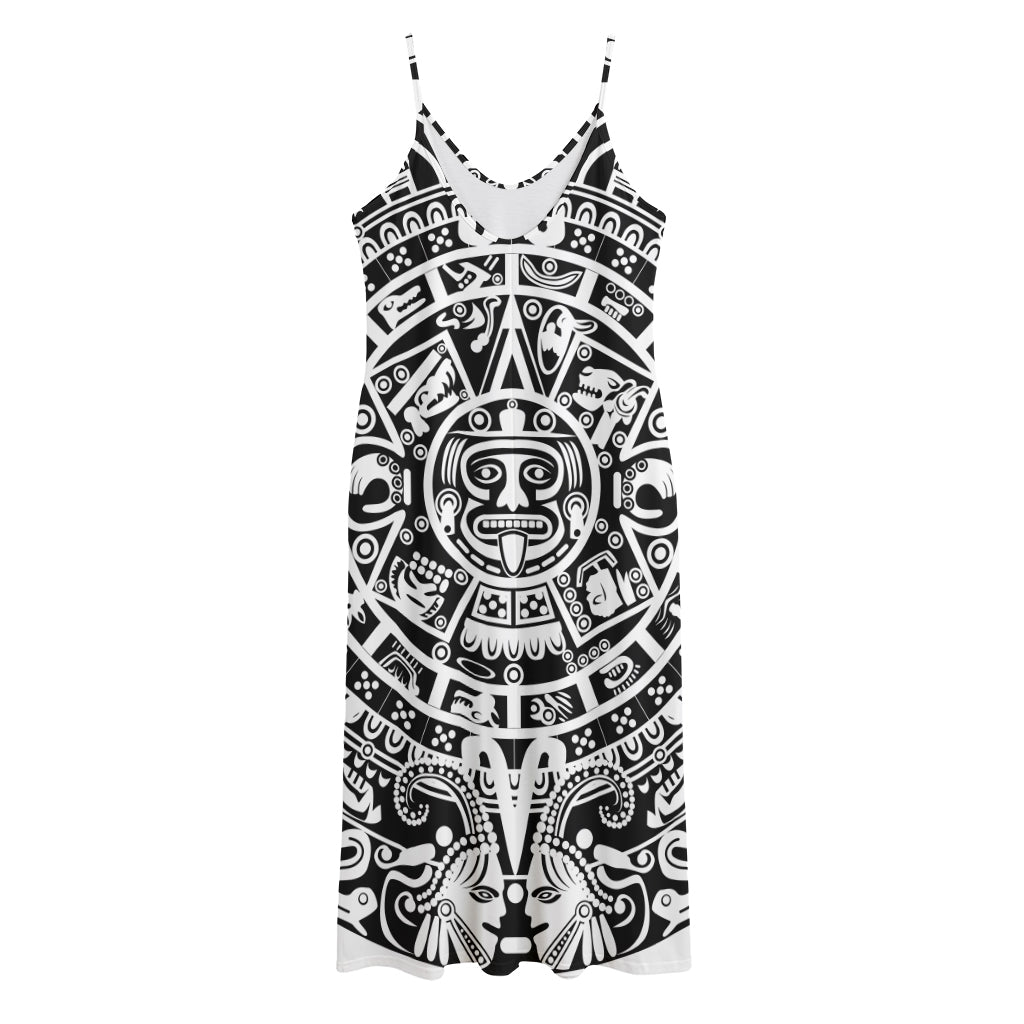 White And Black Maya Calendar Print Jersey Midi Cami Dress