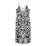 White And Black Maya Calendar Print Jersey Midi Cami Dress