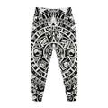 White And Black Maya Calendar Print Jogger Pants
