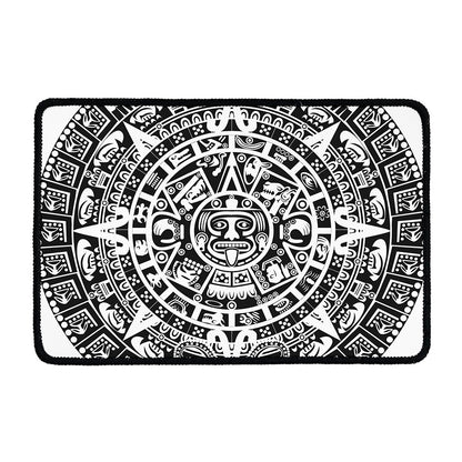 White And Black Maya Calendar Print Kitchen Mat