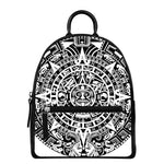 White And Black Maya Calendar Print Leather Backpack