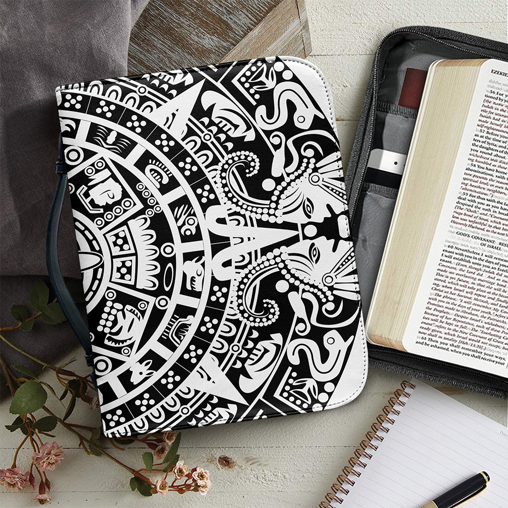 White And Black Maya Calendar Print Leather Bible Cover