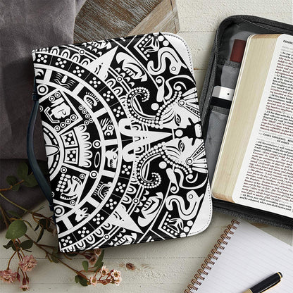 White And Black Maya Calendar Print Leather Bible Cover
