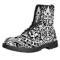 White And Black Maya Calendar Print Lace-Up Boots