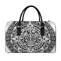 White And Black Maya Calendar Print Leather Duffel Bag