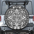 White And Black Maya Calendar Print Leather Spare Tire Cover