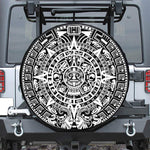 White And Black Maya Calendar Print Leather Spare Tire Cover