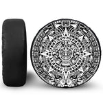 White And Black Maya Calendar Print Leather Spare Tire Cover