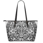 White And Black Maya Calendar Print Leather Tote Bag