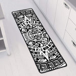 White And Black Maya Calendar Print Long Kitchen Mat