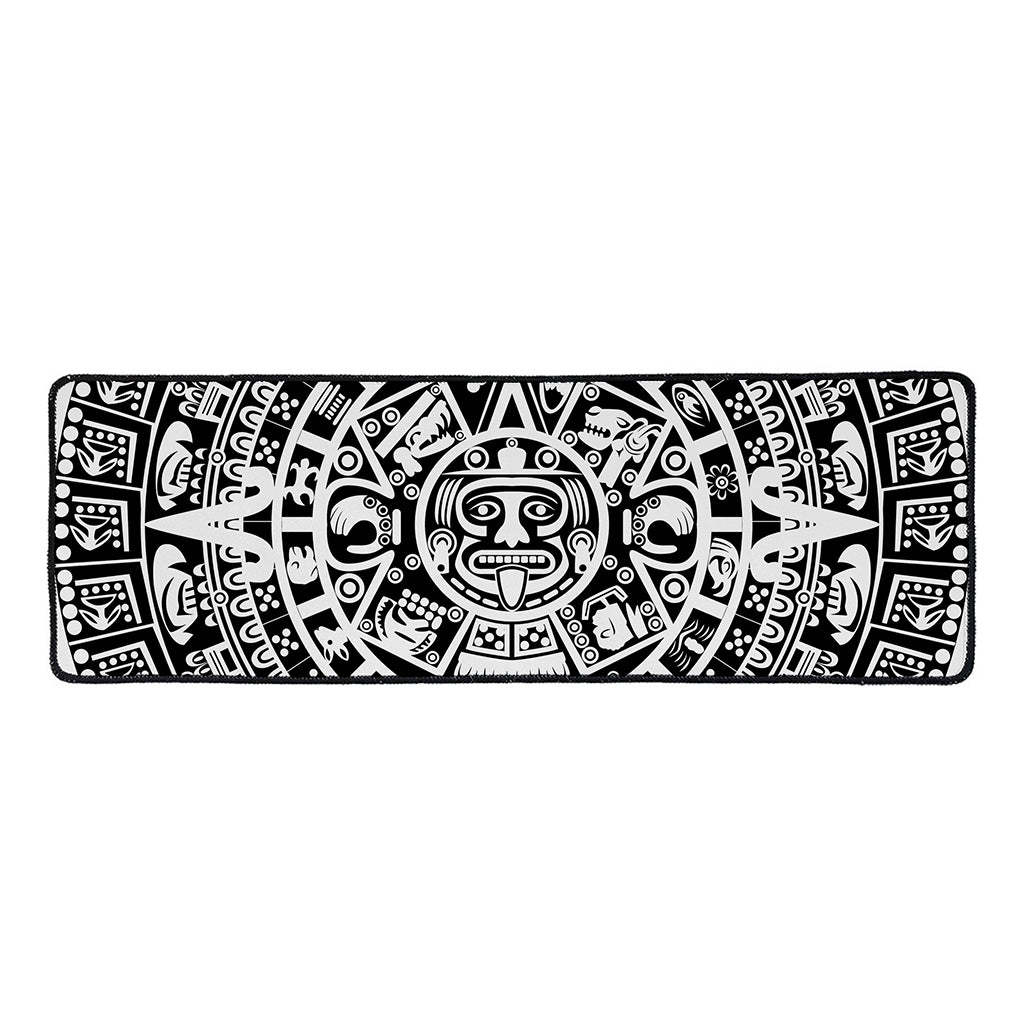 White And Black Maya Calendar Print Long Kitchen Mat