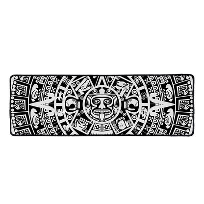 White And Black Maya Calendar Print Long Kitchen Mat