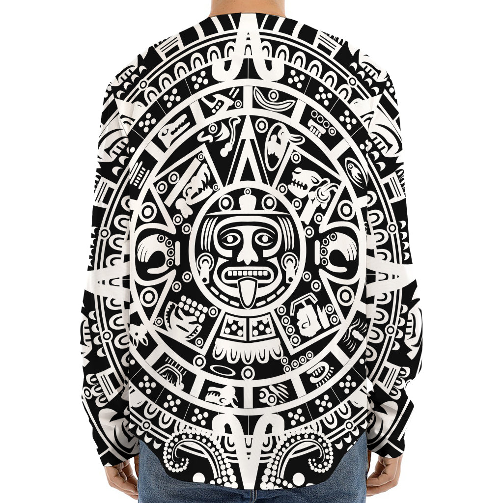 White And Black Maya Calendar Print Long Sleeve Baseball Jersey