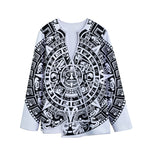 White And Black Maya Calendar Print Long Sleeve Short Coat