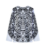 White And Black Maya Calendar Print Long Sleeve Short Coat