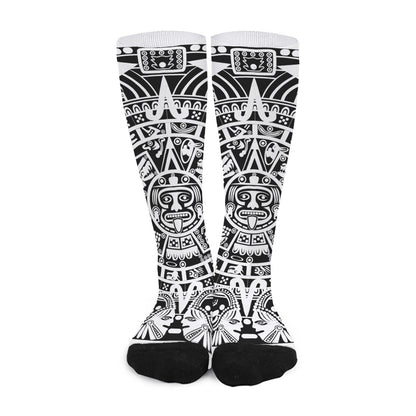 White And Black Maya Calendar Print Long Socks