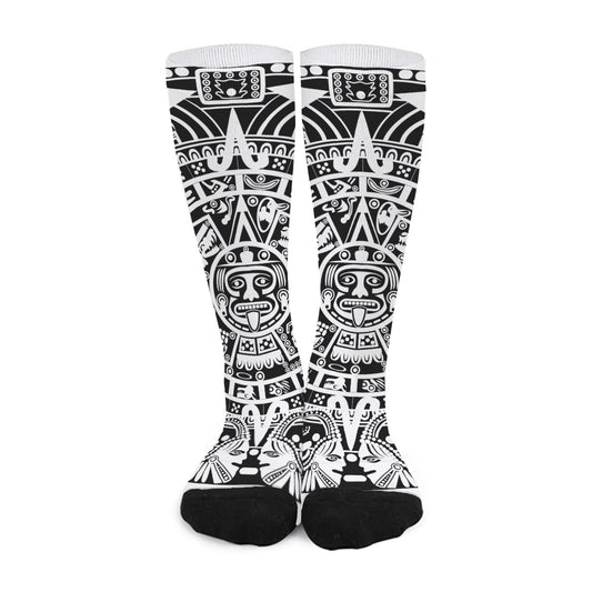 White And Black Maya Calendar Print Long Socks