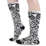 White And Black Maya Calendar Print Long Socks