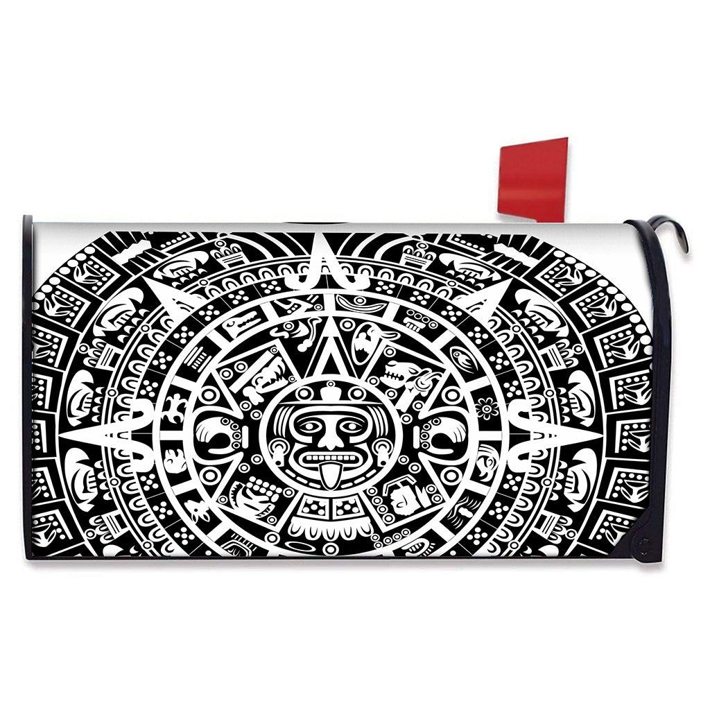White And Black Maya Calendar Print Mailbox Cover